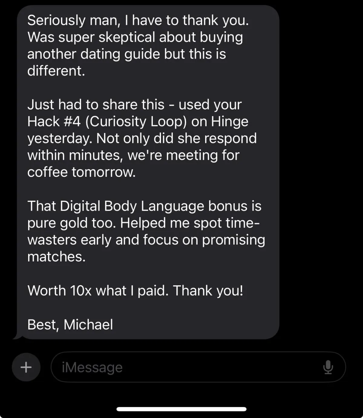 Screenshot of a message from a reader