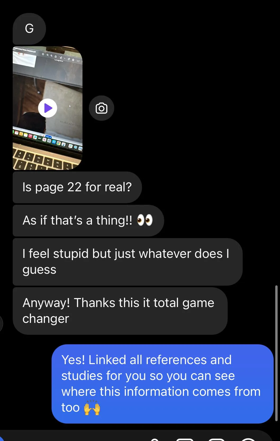 Screenshot of a message from a reader